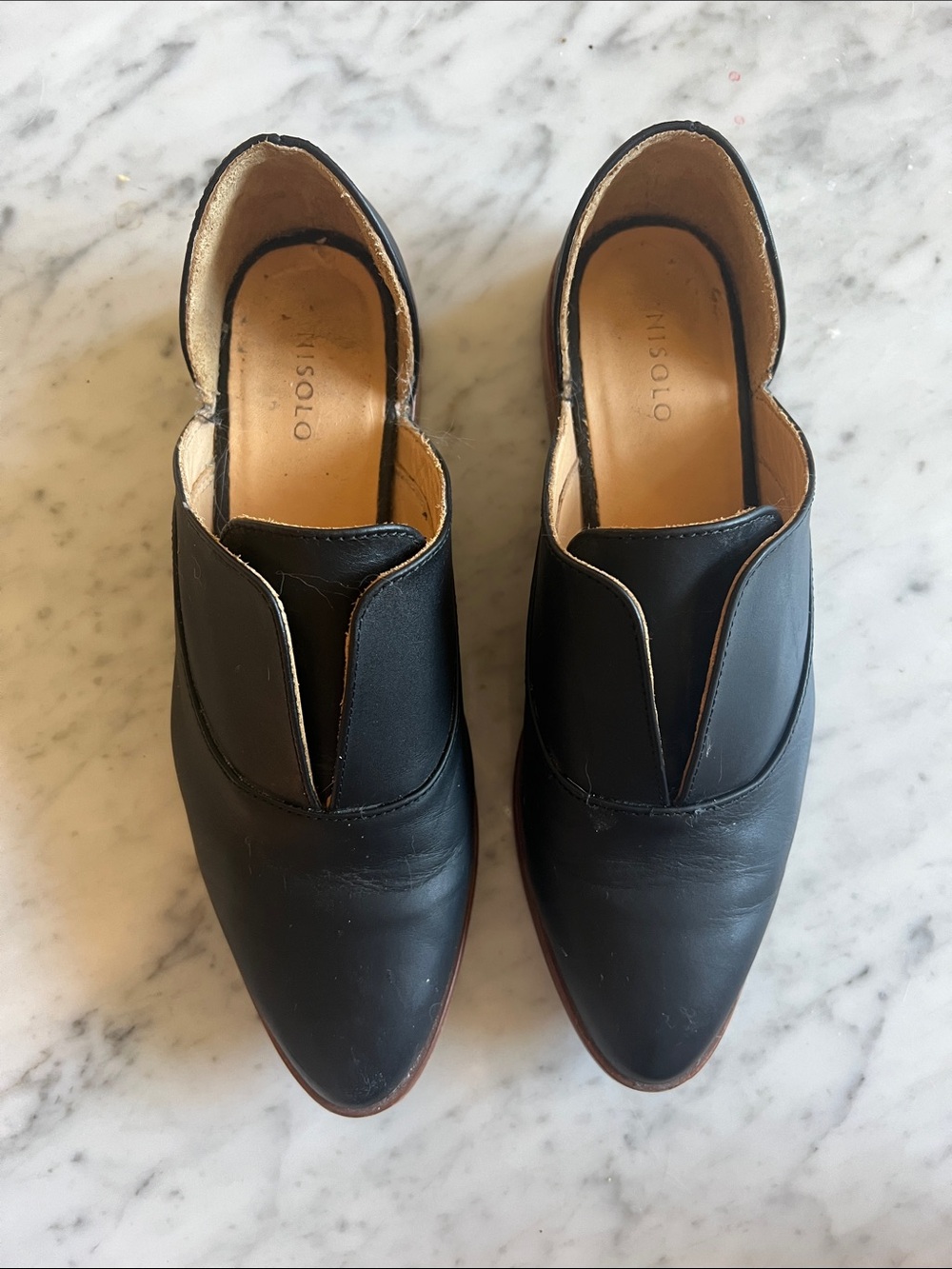 Nisolo Emma D'Orsay Oxford Black Leather Slip-On Women's Shoes 8.5 (fits like 8)